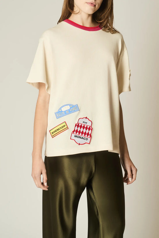 PARCHMENT COTTON EMBROIDERED PATCH TEE