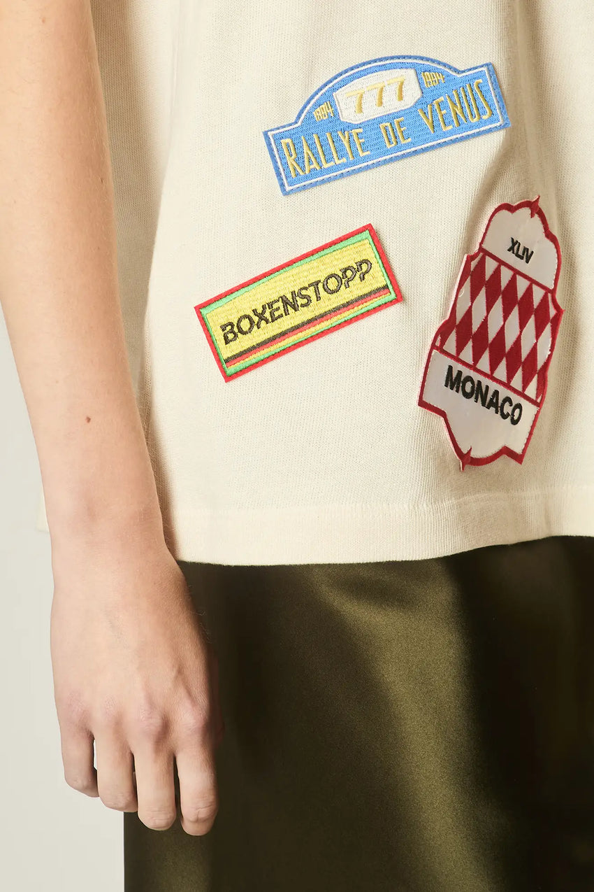 PARCHMENT COTTON EMBROIDERED PATCH TEE