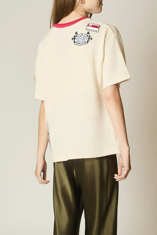 PARCHMENT COTTON EMBROIDERED PATCH TEE