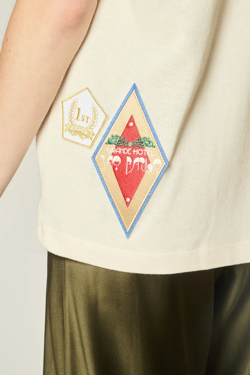 PARCHMENT COTTON EMBROIDERED PATCH TEE