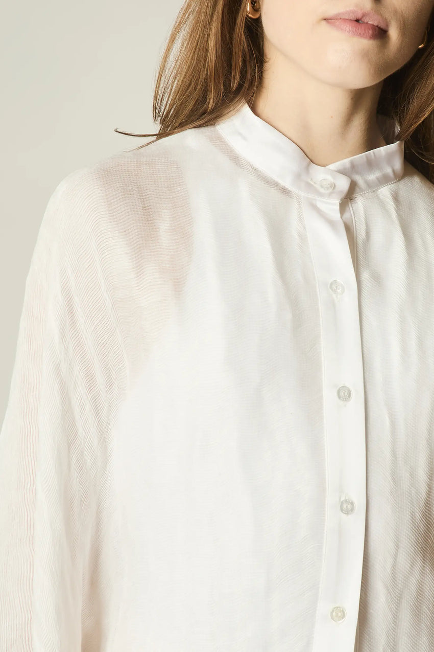 SALT LINEN AND SILK DRAPED BLOUSE