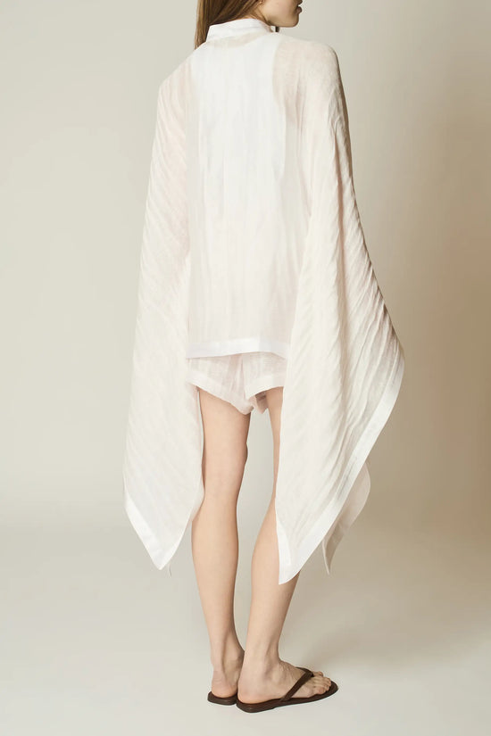 SALT LINEN AND SILK DRAPED BLOUSE