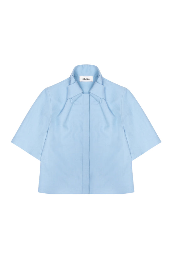 POWDER WOOL AND SILK KNOT COLLAR SHIRT