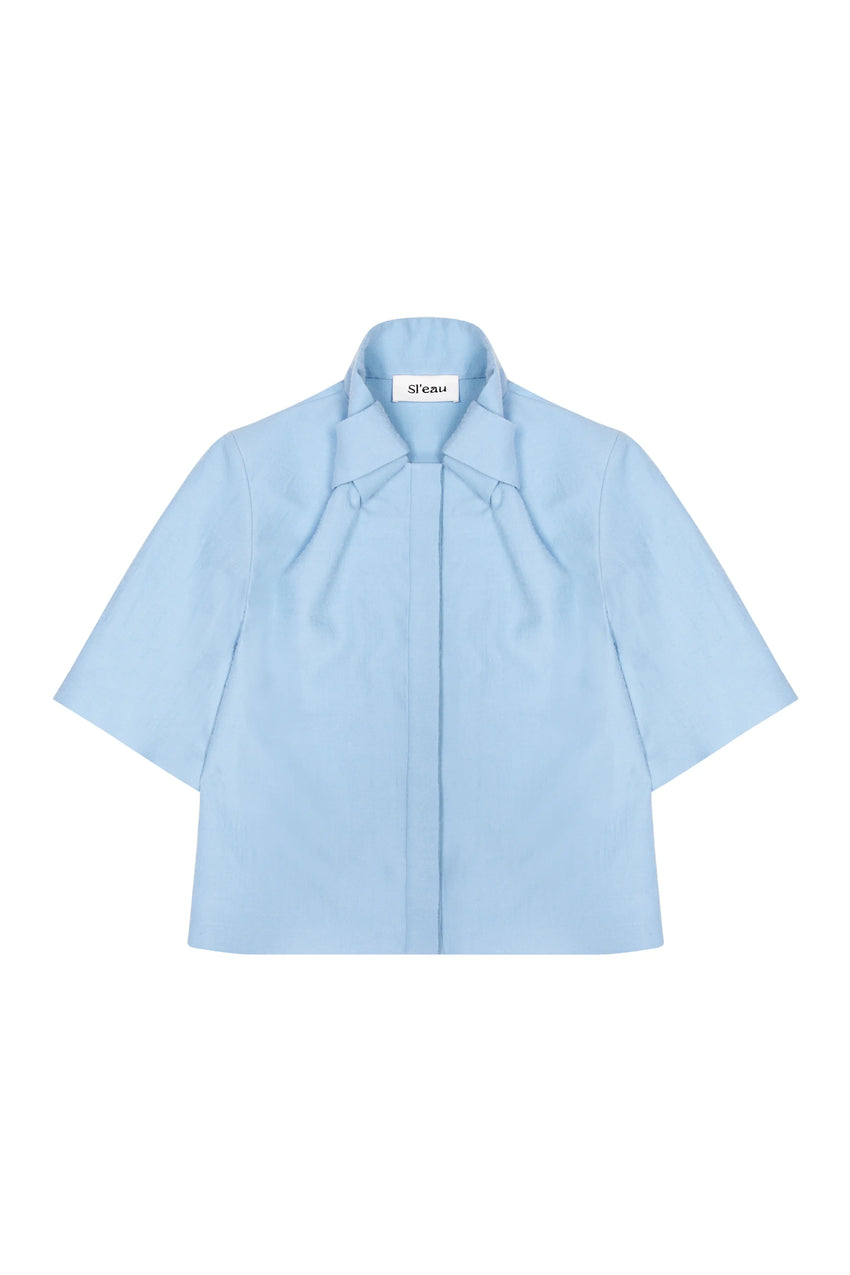 POWDER WOOL AND SILK KNOT COLLAR SHIRT