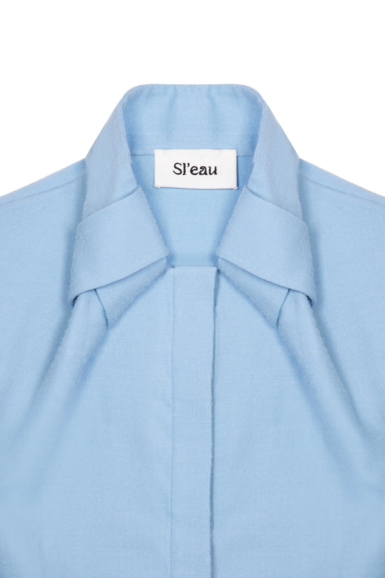 POWDER WOOL AND SILK KNOT COLLAR SHIRT