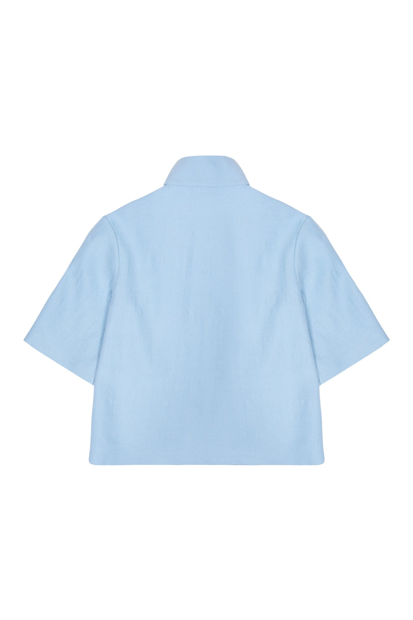 POWDER WOOL AND SILK KNOT COLLAR SHIRT