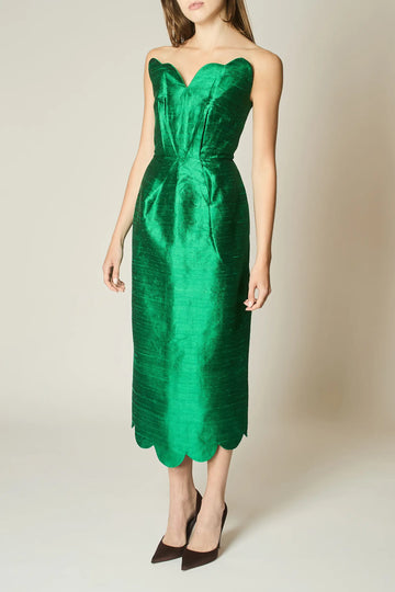 MALACHITE SILK SCALLOP DRESS