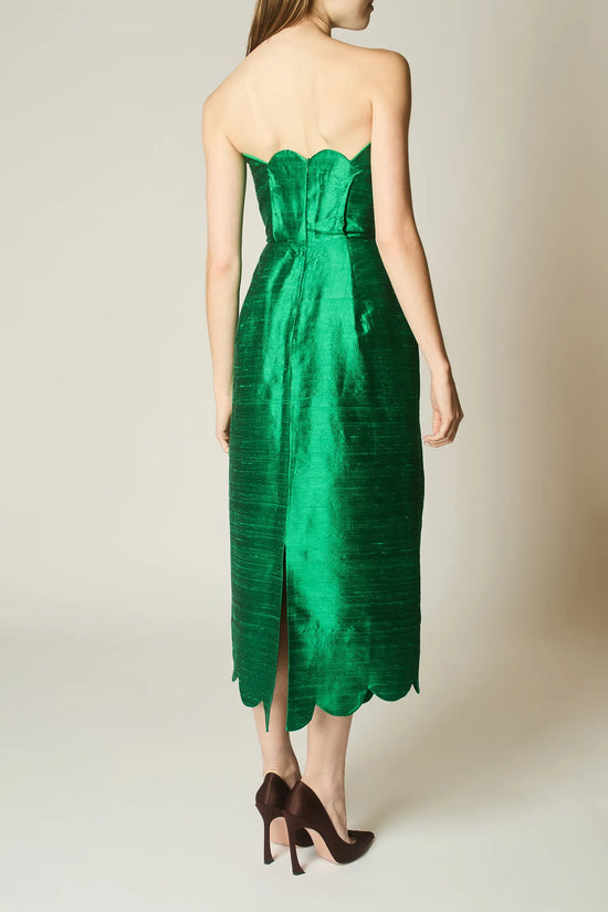 MALACHITE SILK SCALLOP DRESS