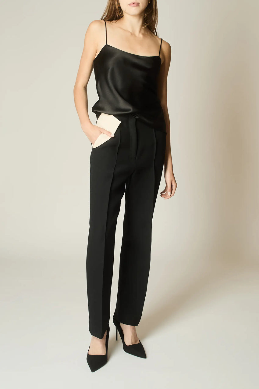 JET WOOL AND SILK STRAIGHT LEG TROUSERS