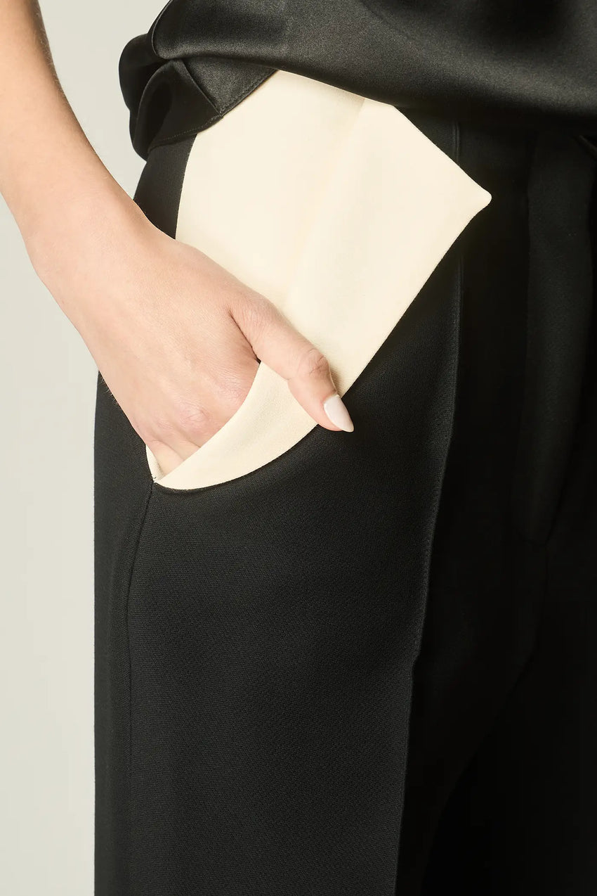 JET WOOL AND SILK STRAIGHT LEG TROUSERS