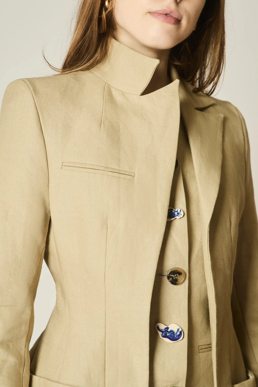 SAND LINEN WAISTCOAT BLAZER
