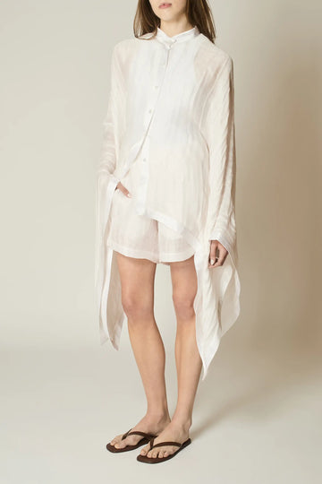 SALT LINEN AND SILK DRAPED BLOUSE