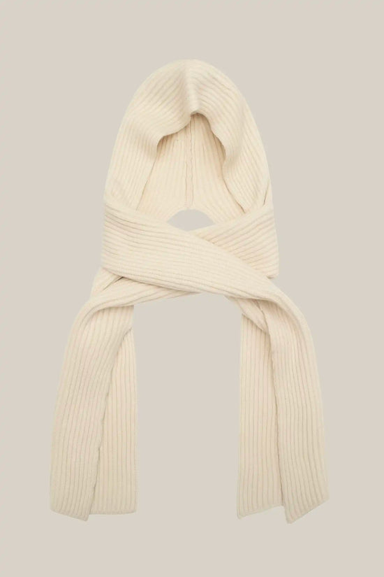 CREAM MERINO WOOL AND CASHMERE HOODED SCARF