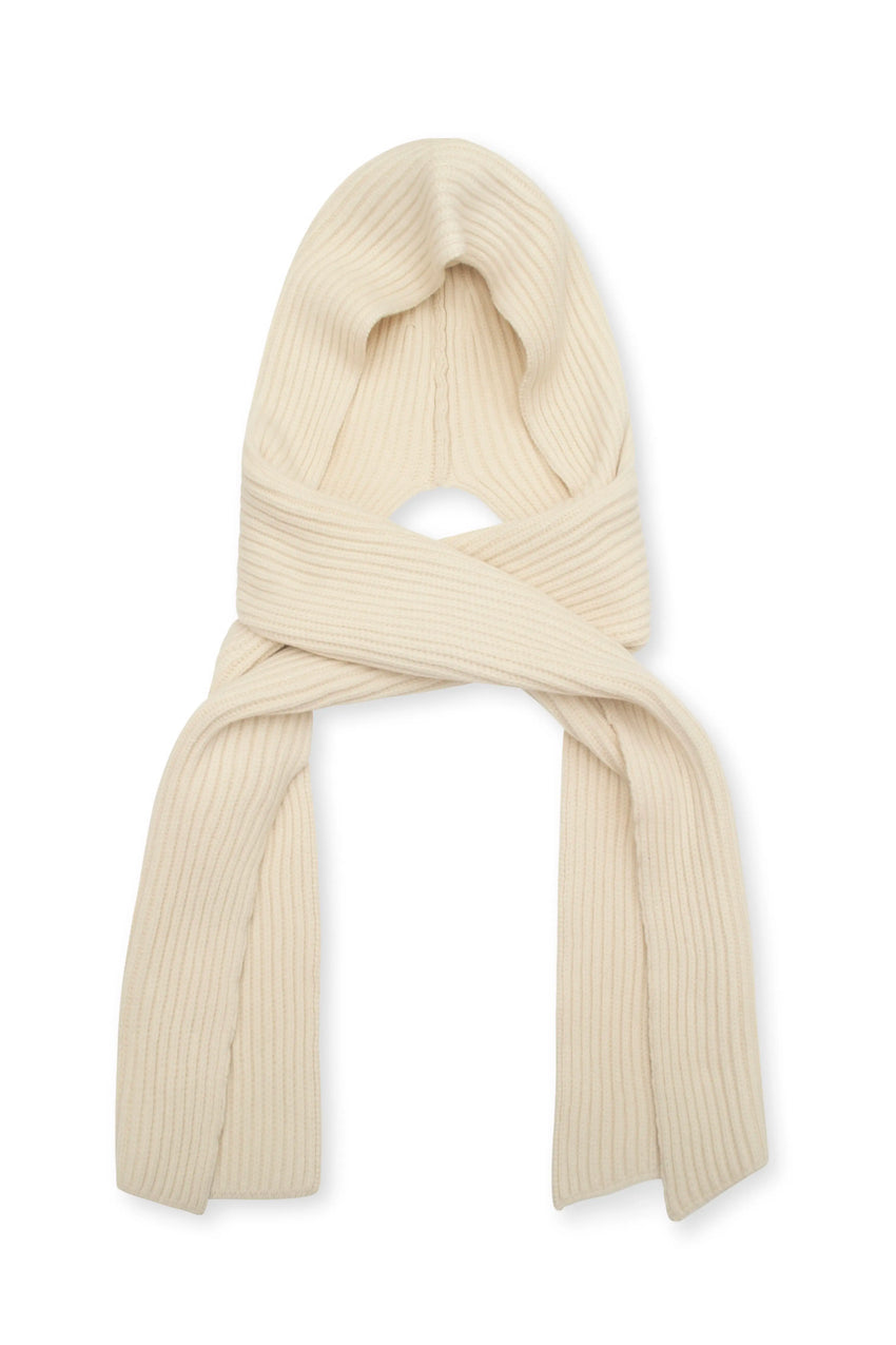 CREAM MERINO WOOL AND CASHMERE HOODED SCARF