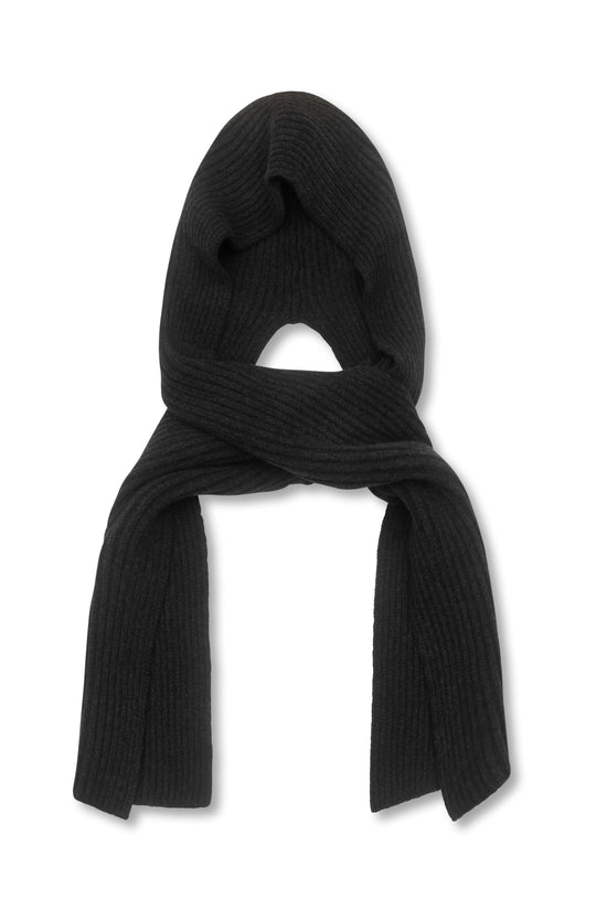 GRAPHITE MERINO WOOL AND CASHMERE HOODED SCARF