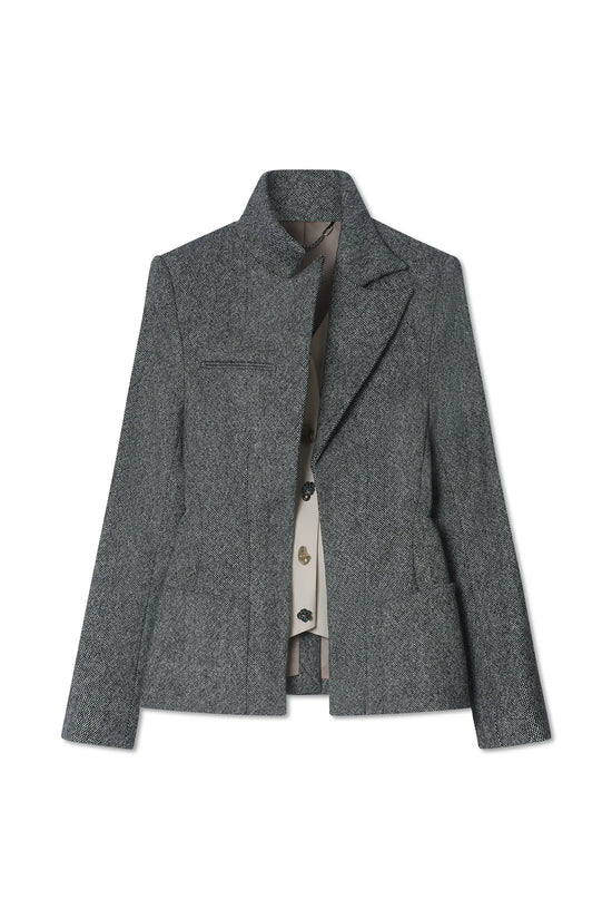 SMOKE WOOL AND SILK WAISTCOAT BLAZER