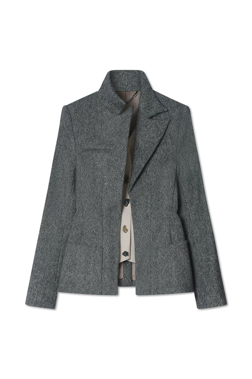 SMOKE WOOL AND SILK WAISTCOAT BLAZER