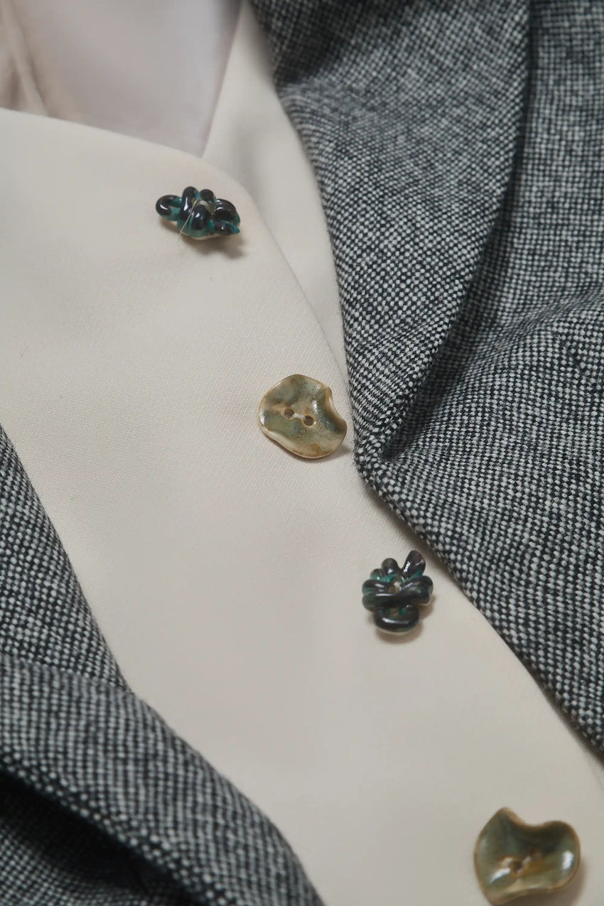 SMOKE WOOL AND SILK WAISTCOAT BLAZER