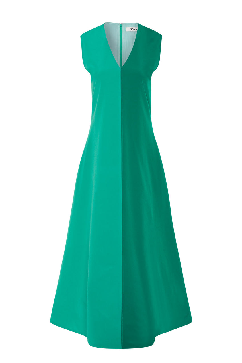 SPLIT JADE SILK V-NECK DRESS