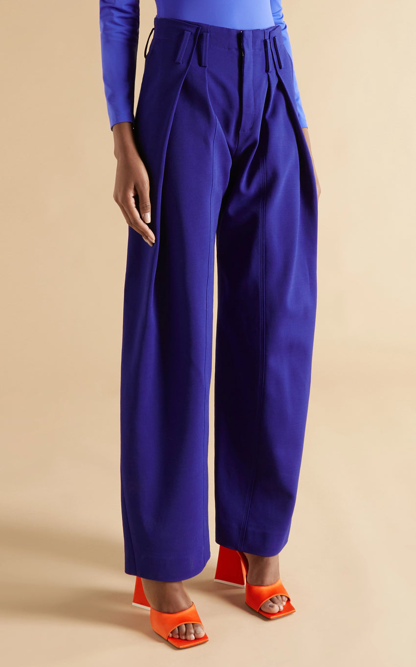 LAPIS VISCOSE AND WOOL TAILORED TROUSERS